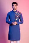 Shop_Diyarajvvir_Blue Silk Bundi Lining Mul Embroidered And Kurta Set _at_Aza_Fashions