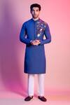 Buy_Diyarajvvir_Blue Silk Bundi Lining Mul Embroidered And Kurta Set _Online_at_Aza_Fashions