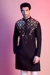 Buy_DiyaRajvvir_Black Silk Lining Mul Embroidered Kurta Set _at_Aza_Fashions