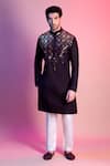 Shop_DiyaRajvvir_Black Silk Lining Mul Embroidered Kurta Set _at_Aza_Fashions