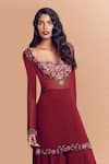 Buy_DiyaRajvvir_Maroon Georgette Bustier Sweetheart Kurta V Neck Embroidered Set _at_Aza_Fashions