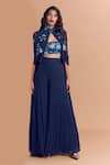 Buy_Diyarajvvir_Blue Chanderi, Georgette Bustier Scoop Cape Band Pant Set With Embroidered _at_Aza_Fashions