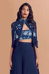 Shop_Diyarajvvir_Blue Chanderi, Georgette Bustier Scoop Cape Band Pant Set With Embroidered _at_Aza_Fashions