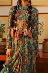 Shop_DiyaRajvvir_Blue Georgette Pre-draped Saree With Blouse_at_Aza_Fashions