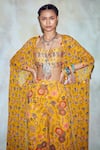 DiyaRajvvir_Yellow Georgette V Neck Printed Cape And Pant Set _at_Aza_Fashions