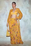 Buy_DiyaRajvvir_Yellow Georgette Pre-draped Gharara Pant Saree_at_Aza_Fashions