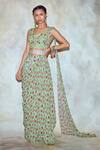Buy_DiyaRajvvir_Green Georgette Pre-draped Sharara Pant Saree_at_Aza_Fashions