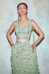 Shop_DiyaRajvvir_Green Georgette Pre-draped Sharara Pant Saree_Online_at_Aza_Fashions