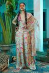 Buy_DiyaRajvvir_Green Georgette Pre-draped Pant Saree With Blouse_at_Aza_Fashions