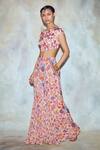 Shop_DiyaRajvvir_Pink Georgette Printed Crop Top And Pant Set_at_Aza_Fashions