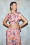 DiyaRajvvir_Pink Georgette Printed Crop Top And Pant Set_Online_at_Aza_Fashions