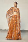 Buy_DiyaRajvvir_Orange Georgette Printed Floral Motifs Scoop Skirt Set With Jacket _at_Aza_Fashions