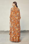 Shop_DiyaRajvvir_Orange Georgette Printed Floral Motifs Scoop Skirt Set With Jacket _at_Aza_Fashions