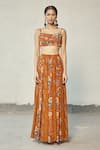 DiyaRajvvir_Orange Georgette Printed Floral Motifs Scoop Skirt Set With Jacket _Online_at_Aza_Fashions
