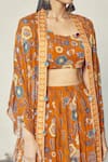 Shop_DiyaRajvvir_Orange Georgette Printed Floral Motifs Scoop Skirt Set With Jacket _Online_at_Aza_Fashions