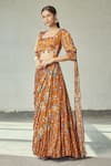 Buy_DiyaRajvvir_Orange Modal Printed Floral Motifs Square Neck Tiered Draped Saree With Blouse _Online_at_Aza_Fashions