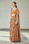 DiyaRajvvir_Orange Modal Printed Floral Motifs Square Neck Tiered Draped Saree With Blouse _Online_at_Aza_Fashions