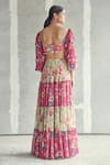 Shop_Diyarajvvir_Pink Georgette, Modal Floral Motifs Sweetheart Printed Tiered Skirt With Blouse _at_Aza_Fashions