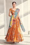 Buy_Diyarajvvir_Orange Georgette Floral Motifs V Neck Print Lehenga Set _at_Aza_Fashions