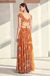 Diyarajvvir_Orange Georgette Floral Motifs V Neck Print Lehenga Set _Online_at_Aza_Fashions