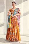 Buy_Diyarajvvir_Orange Georgette Floral Motifs V Neck Print Lehenga Set _Online_at_Aza_Fashions