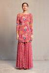 Diyarajvvir_Pink Georgette Floral Motifs Boat Embroidered Kurta And Gharara Set _Online_at_Aza_Fashions