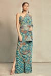 Buy_Diyarajvvir_Blue Georgette Floral Asymmetric Print Kaftan And Pant Set _at_Aza_Fashions