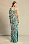 Shop_Diyarajvvir_Blue Georgette Floral Asymmetric Print Kaftan And Pant Set _at_Aza_Fashions