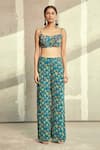 Diyarajvvir_Blue Georgette Floral Asymmetric Print Kaftan And Pant Set _Online_at_Aza_Fashions