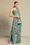 Buy_Diyarajvvir_Blue Georgette Floral Asymmetric Print Kaftan And Pant Set _Online_at_Aza_Fashions
