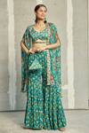 Buy_Diyarajvvir_Blue Georgette, Modal Floral Open Print Cape And Gharara Set _at_Aza_Fashions