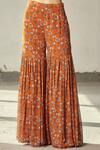 Diyarajvvir_Orange Georgette Floral Boat Print Kurta And Gharara Set _at_Aza_Fashions