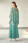 Shop_Diyarajvvir_Blue Georgette, Modal Floral V Neck Print Jumpsuit With Cape _at_Aza_Fashions
