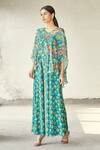 Buy_Diyarajvvir_Blue Georgette, Modal Floral V Neck Print Jumpsuit With Cape _Online_at_Aza_Fashions