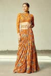Buy_DiyaRajvvir_Orange Cotton Silk Printed Floral Round Sharara Saree Set _at_Aza_Fashions