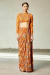 DiyaRajvvir_Orange Cotton Silk Printed Floral Round Sharara Saree Set _Online_at_Aza_Fashions