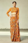 Buy_DiyaRajvvir_Orange Cotton Silk Printed Floral Round Sharara Saree Set _Online_at_Aza_Fashions