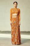 Shop_DiyaRajvvir_Orange Cotton Silk Printed Floral Round Sharara Saree Set _Online_at_Aza_Fashions