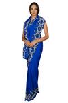 Buy_Ruar India_Blue Chiffon Floral Embroidered Saree With Blouse _Online_at_Aza_Fashions