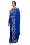Buy_Ruar India_Blue Chiffon Floral Embroidered Saree With Blouse _at_Aza_Fashions