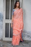 Shop_Ruar India_Peach Chiffon Gota Embroidered Saree With Blouse _at_Aza_Fashions