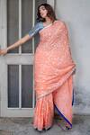 Ruar India_Peach Chiffon Gota Embroidered Saree With Blouse _Online_at_Aza_Fashions