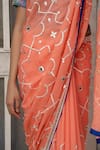Ruar India_Peach Chiffon Gota Embroidered Saree With Blouse _at_Aza_Fashions