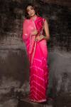 Shop_Ruar India_Pink Chiffon Leheriya Embroidered Saree With Blouse _at_Aza_Fashions
