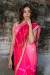 Shop_Ruar India_Pink Chiffon Leheriya Embroidered Saree With Blouse _Online_at_Aza_Fashions