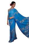 Ruar India_Blue Chiffon Embroidered Saree With Blouse _Online_at_Aza_Fashions