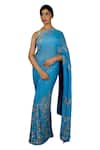 Buy_Ruar India_Blue Chiffon Embroidered Saree With Blouse _at_Aza_Fashions
