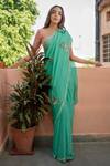 Buy_Ruar India_Green Chiffon Embroidered Saree With Blouse _at_Aza_Fashions