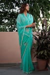 Shop_Ruar India_Green Chiffon Embroidered Saree With Blouse _at_Aza_Fashions
