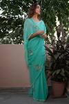 Ruar India_Green Chiffon Embroidered Saree With Blouse _Online_at_Aza_Fashions
